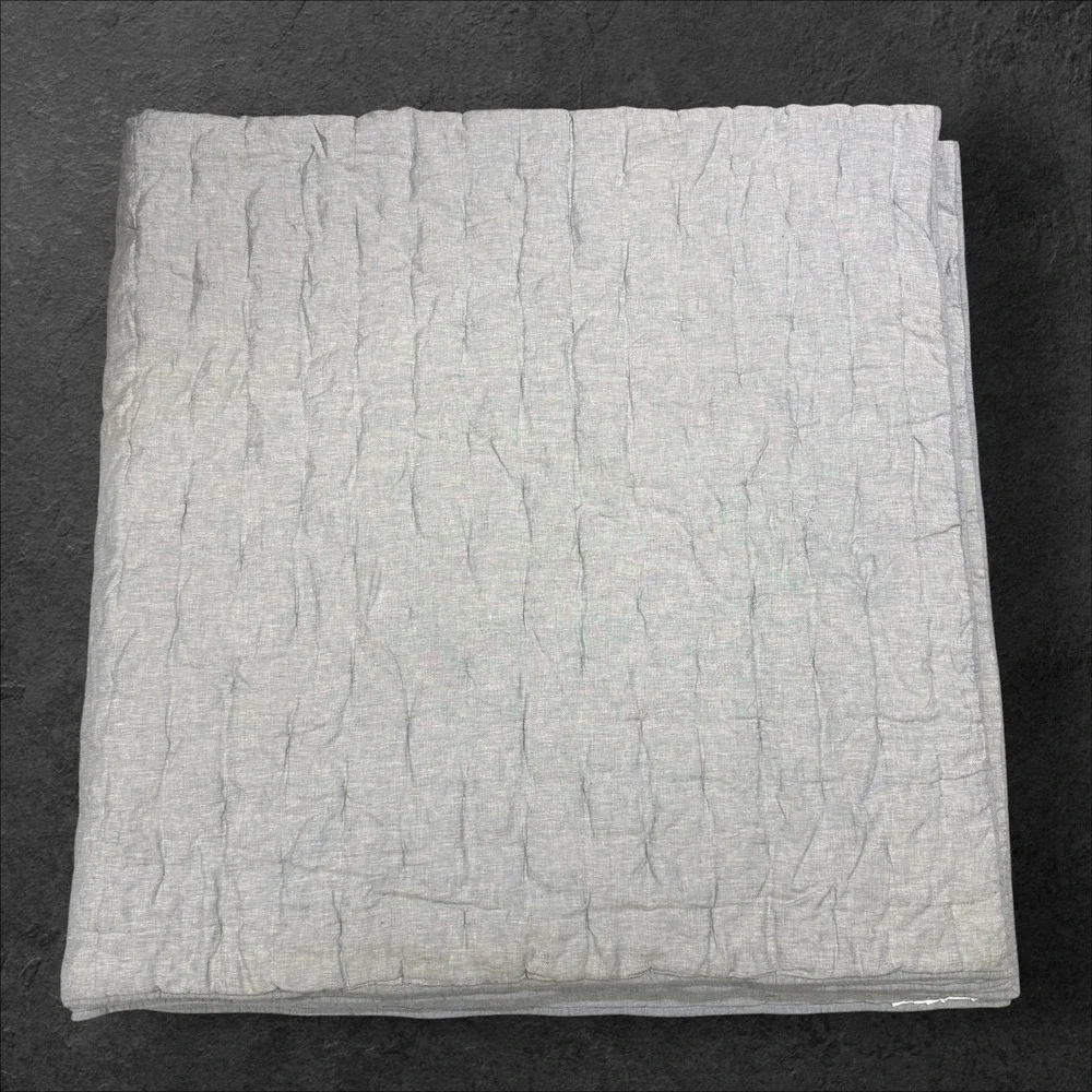Pottery Barn King Belgian Linen Quilt Comforter 1 Standard Sham Light Blue